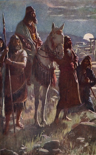 Gamla testamentet: Nehemias midnattsundersökning (färglitografi) av Harold Copping