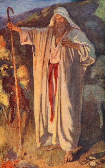 Gamla testamentet: Den brinnande busken (färglitografi) av Harold Copping