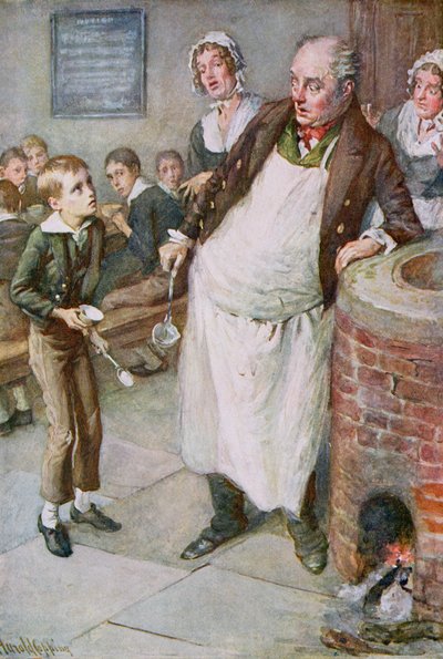 Oliver Asks for More, illustration till "Character Sketches from Dickens" sammanställd av B.W. Matz av Harold Copping