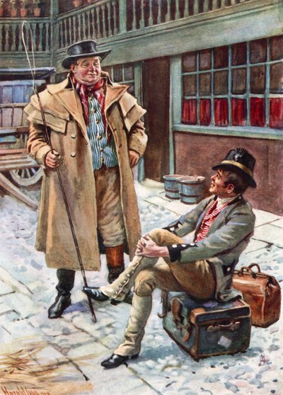 Sam Weller och hans far (färg litho) av Harold Copping