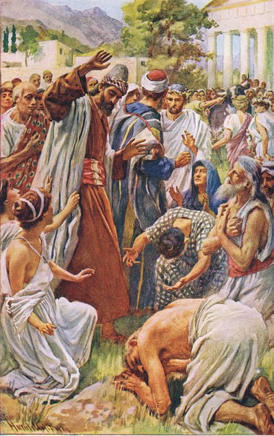St Paul i Lystra, illustration från Harold Copping Pictures: The Crown Series, ca 1920-talet av Harold Copping