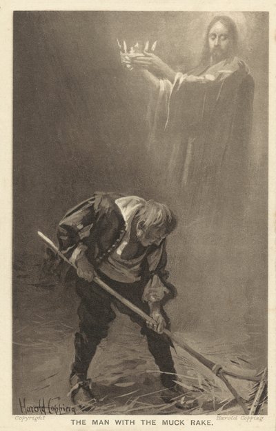 Mannen med muckkrattan (litografi) av Harold Copping