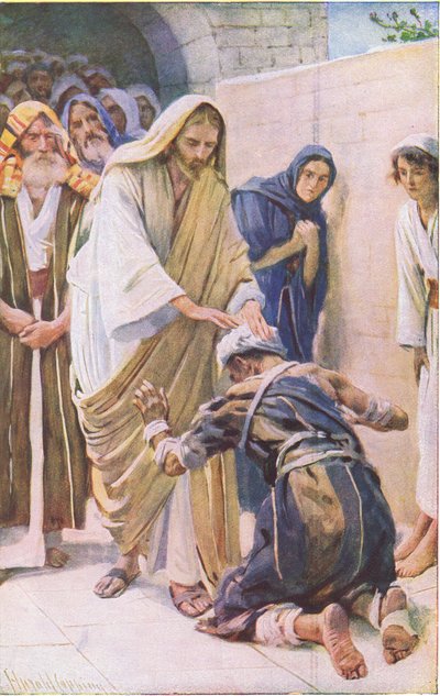 Helandet av den spetälske, illustration från Harold Copping Pictures: The Crown Series, ca 1920-talet av Harold Copping