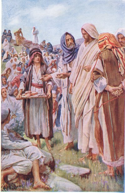 Bröden och fiskarna, illustration från Harold Copping Pictures: The Crown Series, ca 1920-talet av Harold Copping