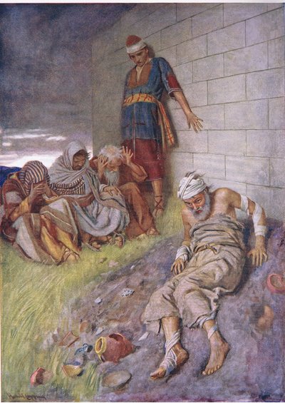 Jobs tålamod, illustration från Pictures That Teach The Crown Series, 1920 av Harold Copping