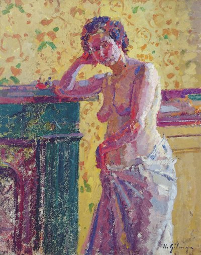 Interiör med naken (olja på duk) av Harold Gilman