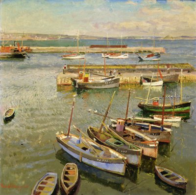 Båtar, Newlyn Harbor av Harold Harvey
