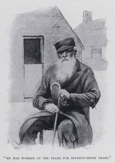 "Han hade arbetat på handeln i sjuttiosju år" (s/v foto) av Harold Hume Piffard