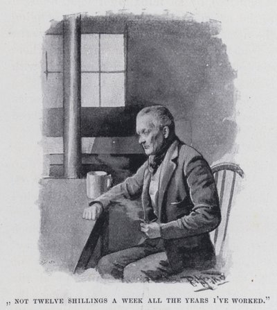 "Inte tolv shilling i veckan alla år jag har jobbat" (s/v-bild) av Harold Hume Piffard