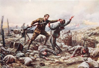 Menige J. Boyd fångar en kulspruta på egen hand. av Harold Hume Piffard