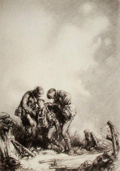 Bårbärare (penna på papper) av Harold James Mowat