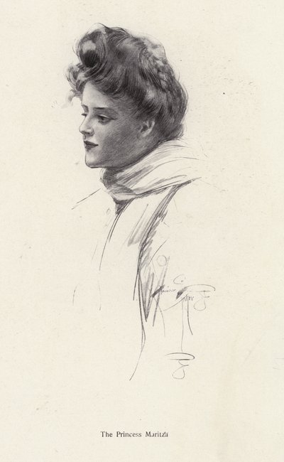 En karaktär, grevinnan Frina Mavrodin från romanen, Prinsessan Moritza, av Percy Brebner (litho) av Harrison Fisher
