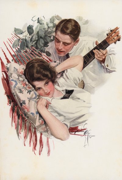 En idyl (färglitografi) av Harrison Fisher