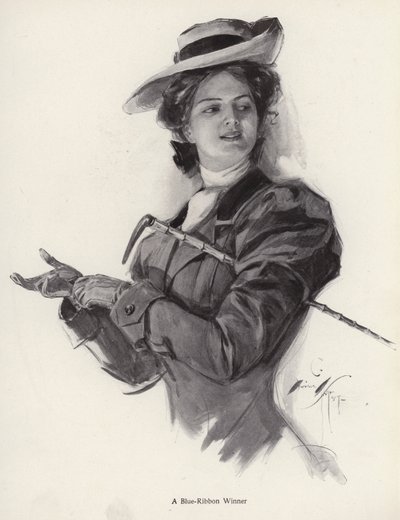 Blått band vinnare hästkvinna (litho) av Harrison Fisher