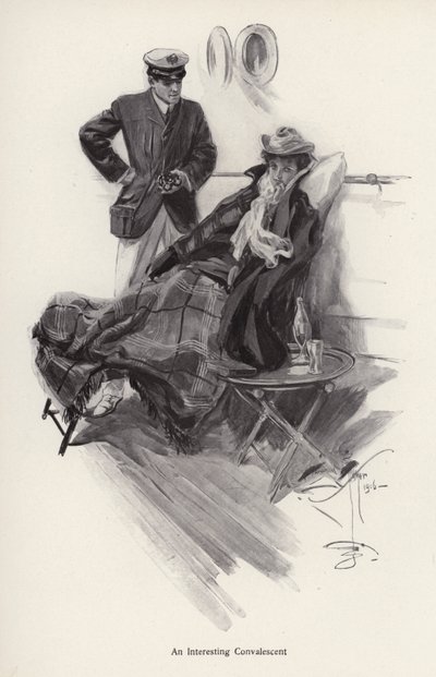 Kapten ombord på ett fartyg som pratar med en konvalescent kvinna (litho) av Harrison Fisher