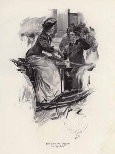 Karaktärerna Jane Cable och Graydon från romanen Jane Cable, av George Barr McCutcheon (litho) av Harrison Fisher