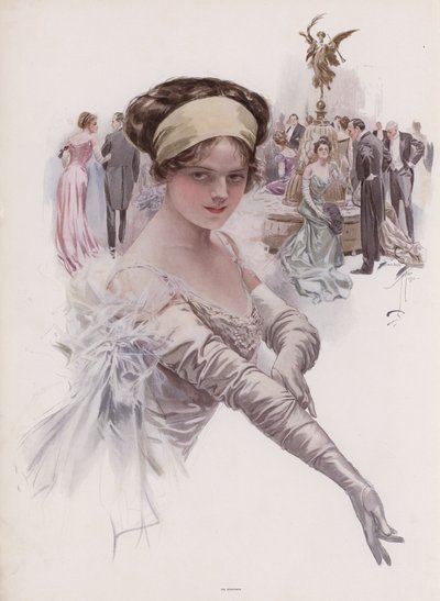 Debutant på en bal (färg litho) av Harrison Fisher