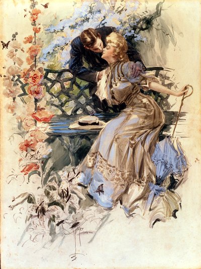 Förlovningsdagar, 1906 (wc på papper) av Harrison Fisher