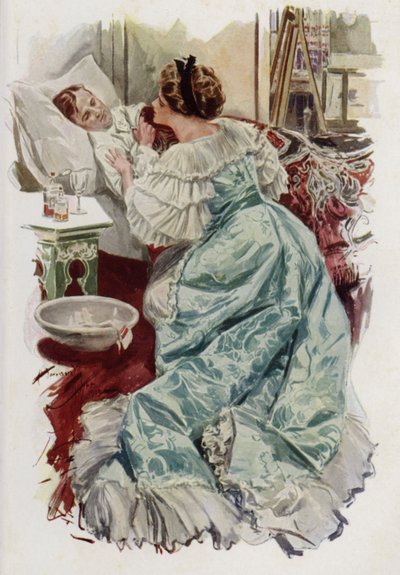 Illustration för When a Man Marries av Mary Roberts Rinehart (färg litho) av Harrison Fisher