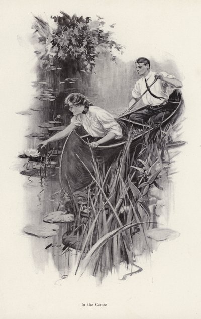 Man och kvinna i en kanot (litho) av Harrison Fisher