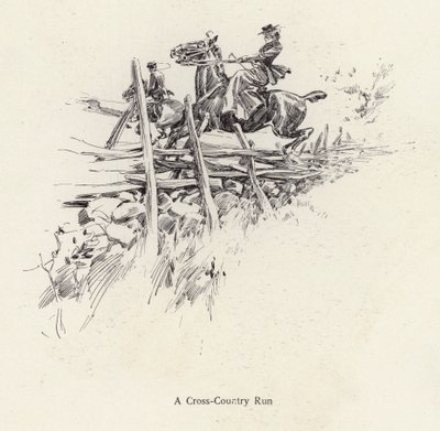 Man och kvinna till häst under en terränglöpning (litho) av Harrison Fisher