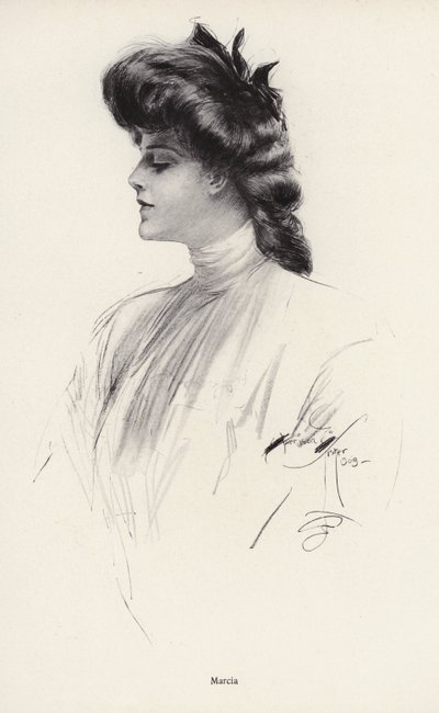 Porträtt av en kvinna vid namn Marcia (litho) av Harrison Fisher