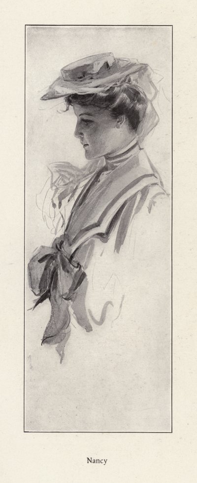 Porträtt av en kvinna som heter Nancy (litho) av Harrison Fisher