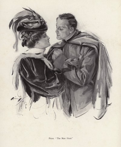 Scen från The Man Hunt (litho) av Harrison Fisher
