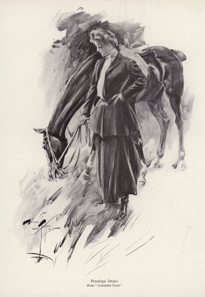 Karaktären Penelope Drake från romanen Cowardice Court av George Barr McCutcheon (litho) av Harrison Fisher