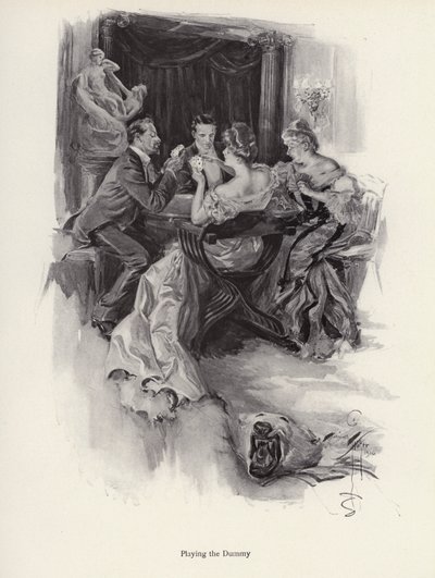 Två par som spelar kort på en kvällsfest (litho) av Harrison Fisher