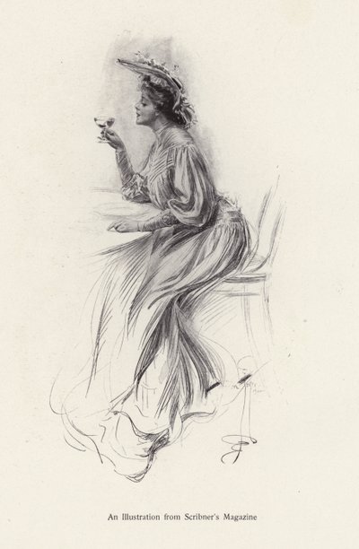 Kvinna med en drink (litho) av Harrison Fisher