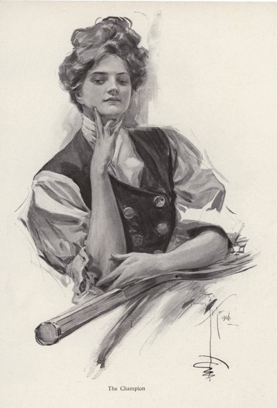 Ung kvinna, tennismästare (litho) av Harrison Fisher
