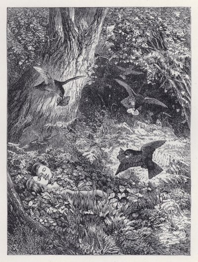 Barnen i skogen (gravyr) av Harrison William Weir
