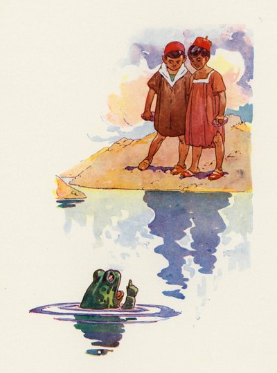 Pojkarna och grodorna (färg litho) av Harry Rountree