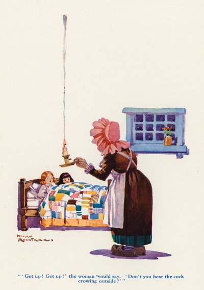 Änkan och hennes små jungfrur (färg litho) av Harry Rountree