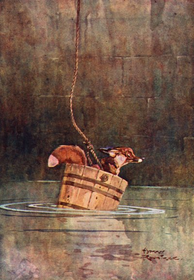 Vargen och räven (färg litho) av Harry Rountree