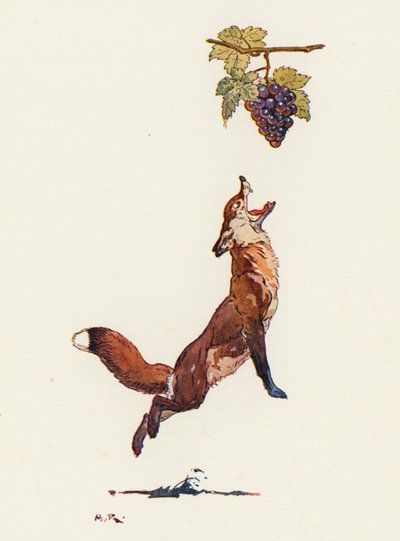 Räven och druvorna (färg litho) av Harry Rountree