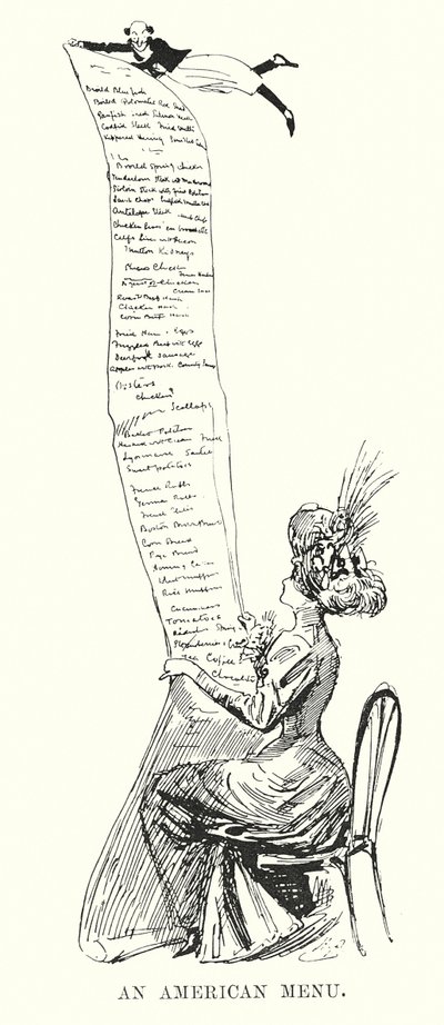 Amerikansk meny (litografi) av Harry (after) Furniss