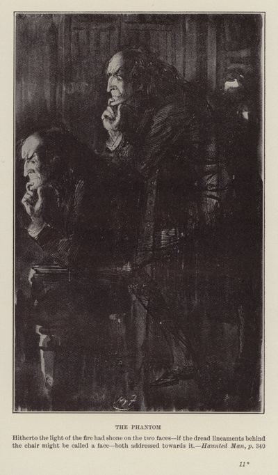 Julböcker av Charles Dickens: Hemsökt man (lito) av Harry (after) Furniss