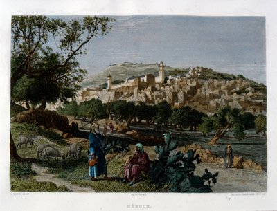 Hebron, graverad av Alfred Krausse efter en bild av Harry Fenn, publicerad i Picturesque Palestine, omkring 1875 av Harry ) Fenn