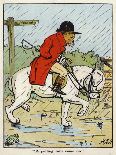 "Ett strilande regn kom på" (färg litho) av Harry B Neilson