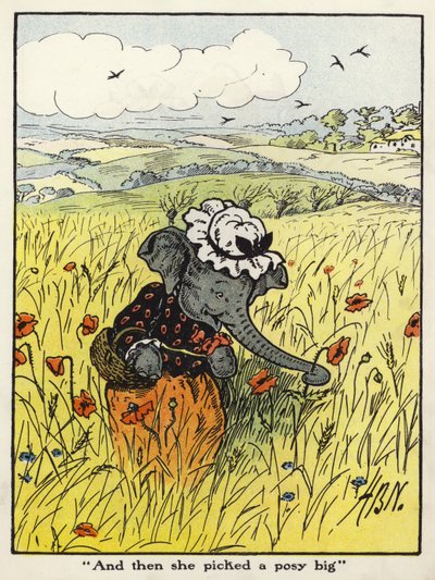 "Och så valde hon en stor posy" (färg litho) av Harry B Neilson