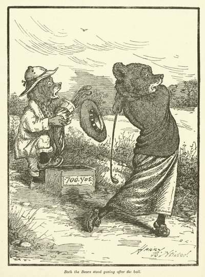 Björnar spelar golf (färg litho) av Harry B Neilson