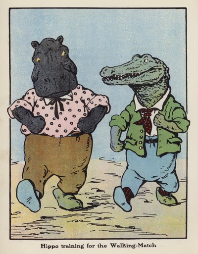 Flodhästträning för Walking-Match (färg litho) av Harry B Neilson