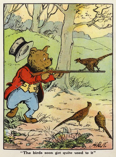 "Fåglarna blev snart ganska vana vid det" (färg litho) av Harry B Neilson