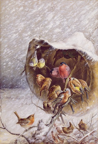 Skydd från snöstormen, 1896 (olja & wc) av Harry Bright