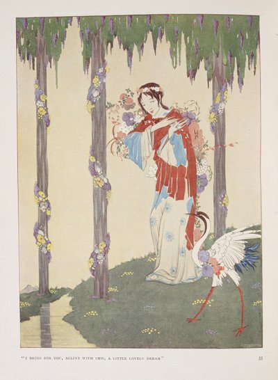 Vaggsång. "Jag tar med mig till dig, glänsande av dagg,
 en liten ljuvlig dröm" av Harry Clarke