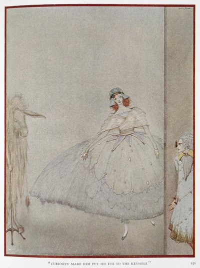 "Nyfikenhet fick honom att lägga ögat på nyckelhålet." Illustration till berättelsen, 