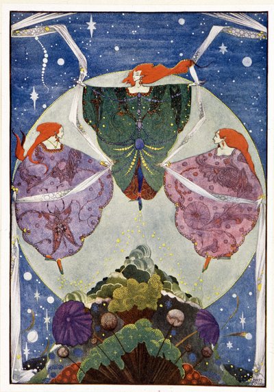 Feer:”” De dansade med sjalar som var vävda av dimma och månsken””: Alvbacken - i ”” Sagor”” av Hans Christian Andersen, ill. av Harry Clarke av Harry Clarke