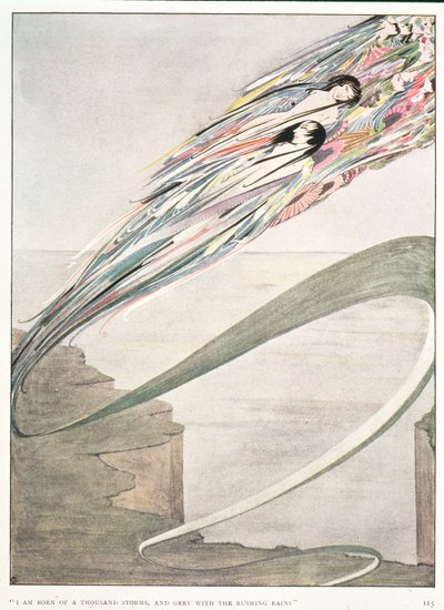 "Jag är född av tusen stormar, och grå av brusande regn", illustration till "Allt är ande och en del av mig" av L. D